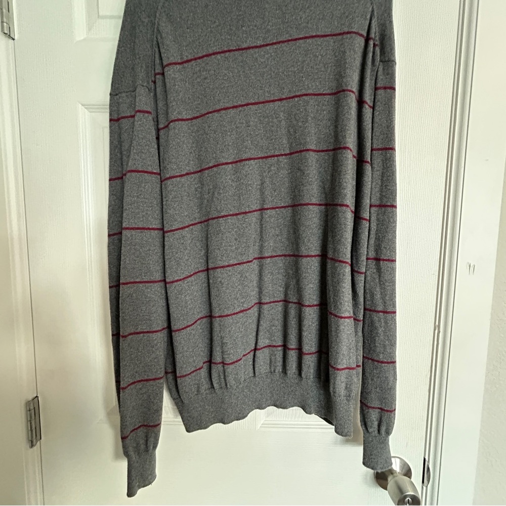 Chaps V-Neck Cashmere Blend Sweater, Size XL, Gray and Burgundy Striped - Picture 5 of 14
